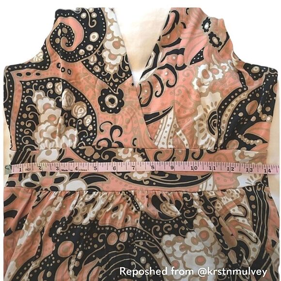 Paisley Floral Stretch Pink Peach Maxi Dress Size M-XL - Picture 4 of 4